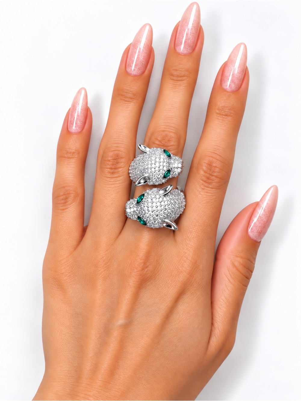Leopard Statement Ring  Double Panther Ring Crystal Animal Green Eyes Gift